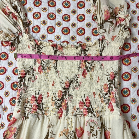 EUC REFORMATION Leila Ivory Pink Floral Smocked Bodice Slit Midi Dress - Picture 11 of 12